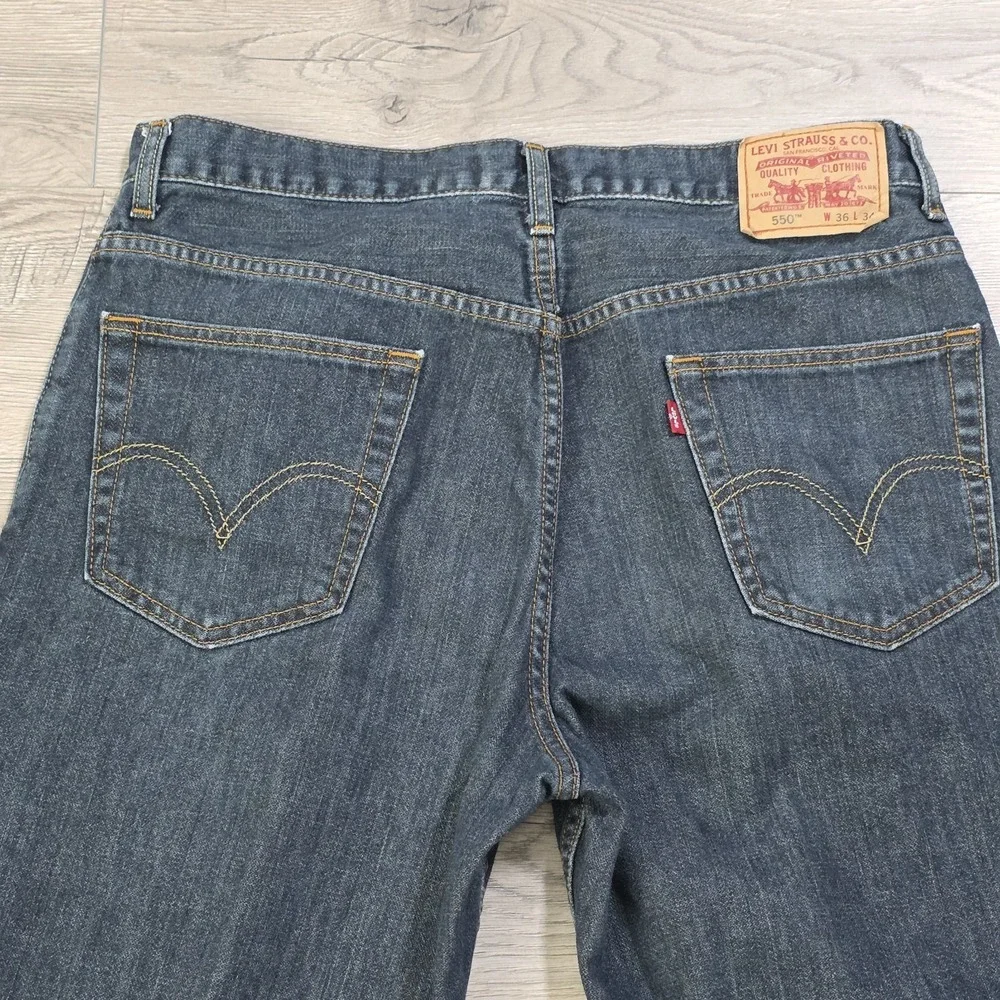 Levis 550 Jeans Men 36x34 Dark‎ Wash Blue Denim 5 Pocket Relaxed Cowboy 2000s